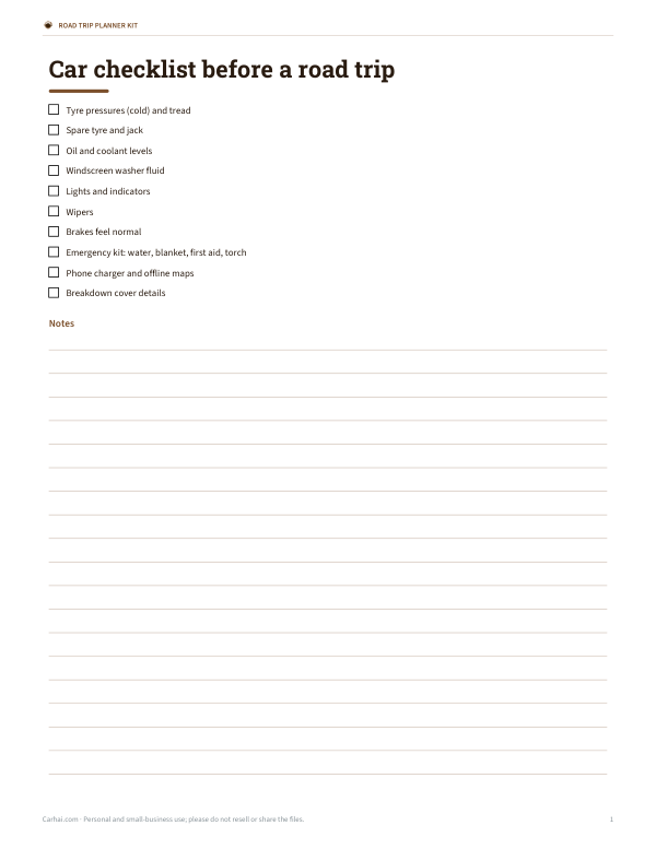 Preview of Printable Pre-Trip Car Checklist